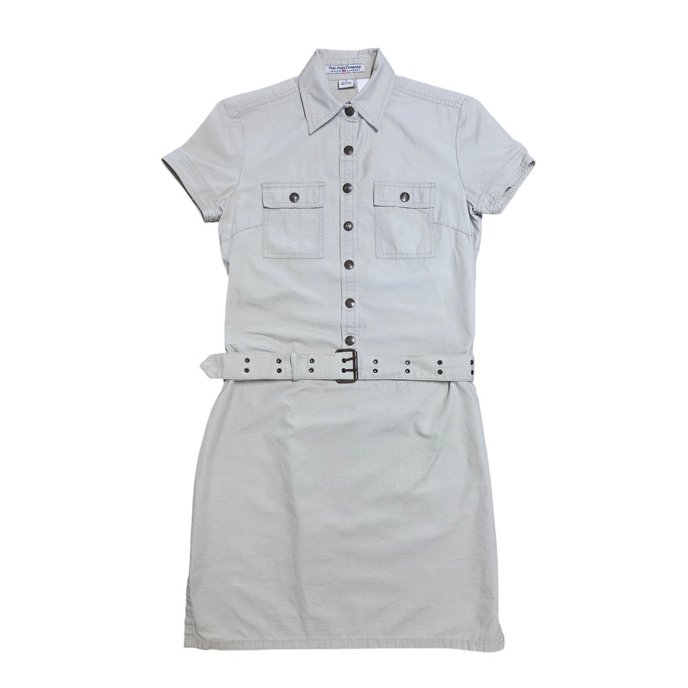 90s Y2K Ralph Lauren Polo Jeans Co Khaki Belted Snap Safari Shirt Dress Size 2